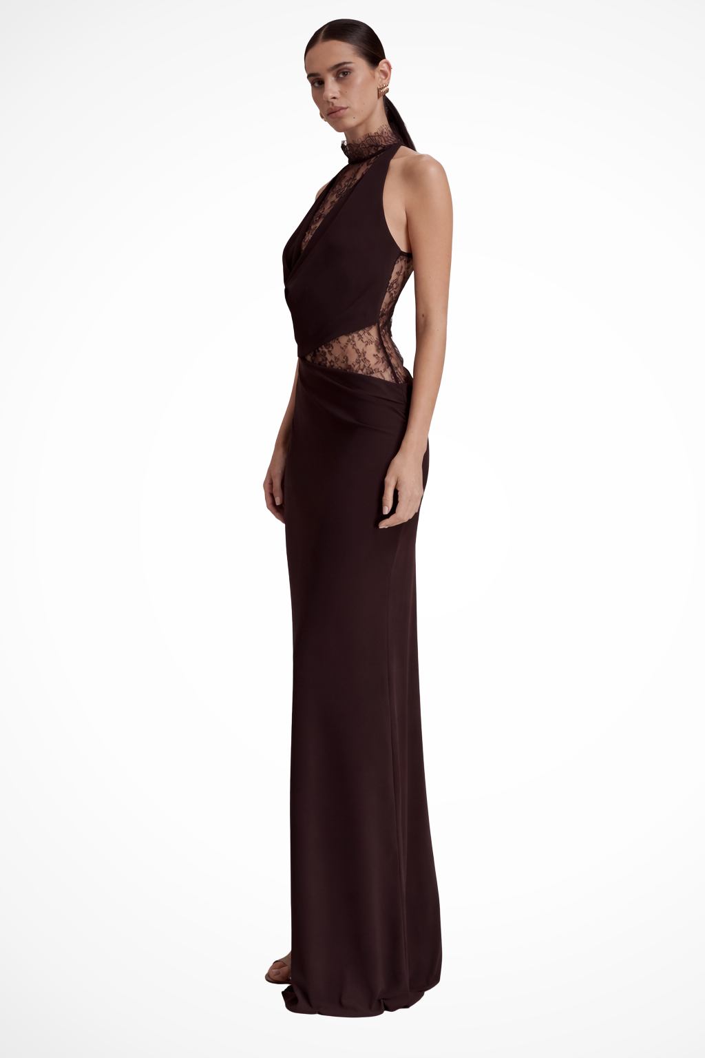 Halter Neck Lace Panel Maxi Dress for Women - Sleeveless Wedding Guest Attire
