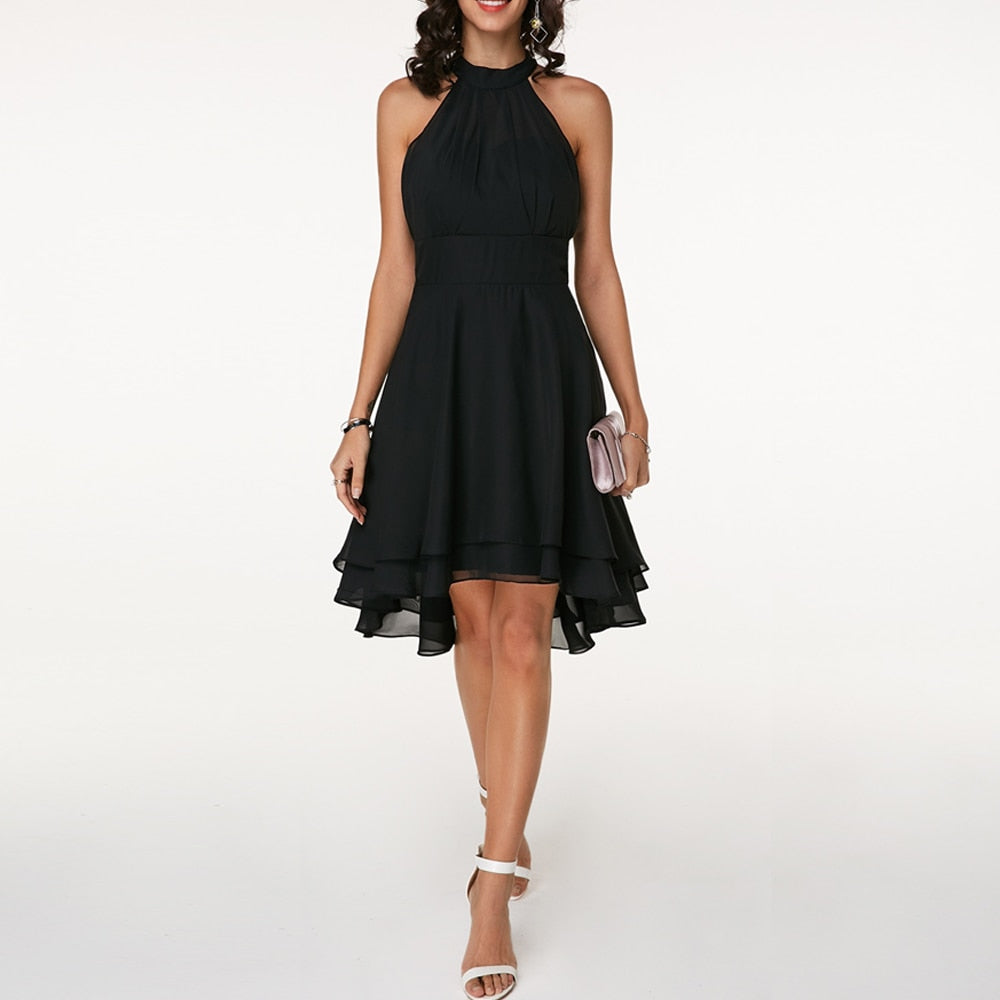 Halter Neck Midi Dress for Women - Elegant Cocktail Party Style - Comfortable Fabric - Perfect for Evening Events