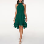 Halter Neck Midi Dress for Women - Elegant Cocktail Party Style - Comfortable Fabric - Perfect for Evening Events