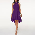 Halter Neck Midi Dress for Women - Elegant Cocktail Party Style - Comfortable Fabric - Perfect for Evening Events