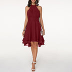 Halter Neck Midi Dress for Women - Elegant Cocktail Party Style - Comfortable Fabric - Perfect for Evening Events