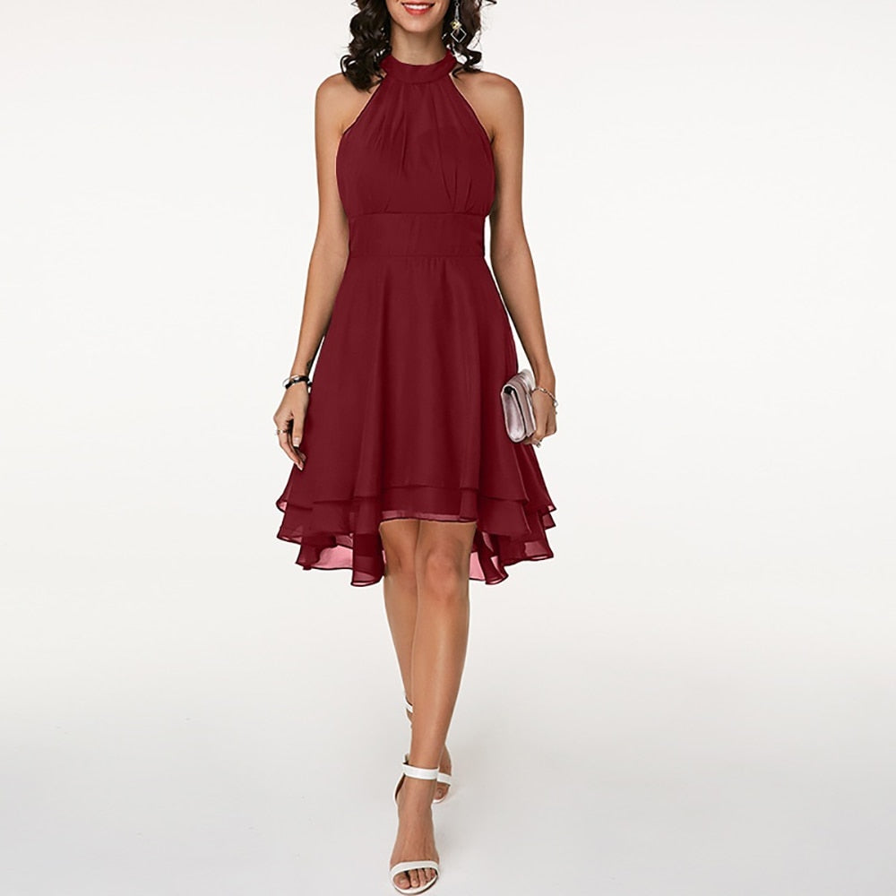 Halter Neck Midi Dress for Women - Elegant Cocktail Party Style - Comfortable Fabric - Perfect for Evening Events