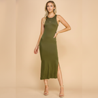 Halter Neck Side Slit Dress in Lightweight Fabric for Evening Wear