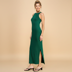 Halter Neck Side Slit Dress in Lightweight Fabric for Evening Wear