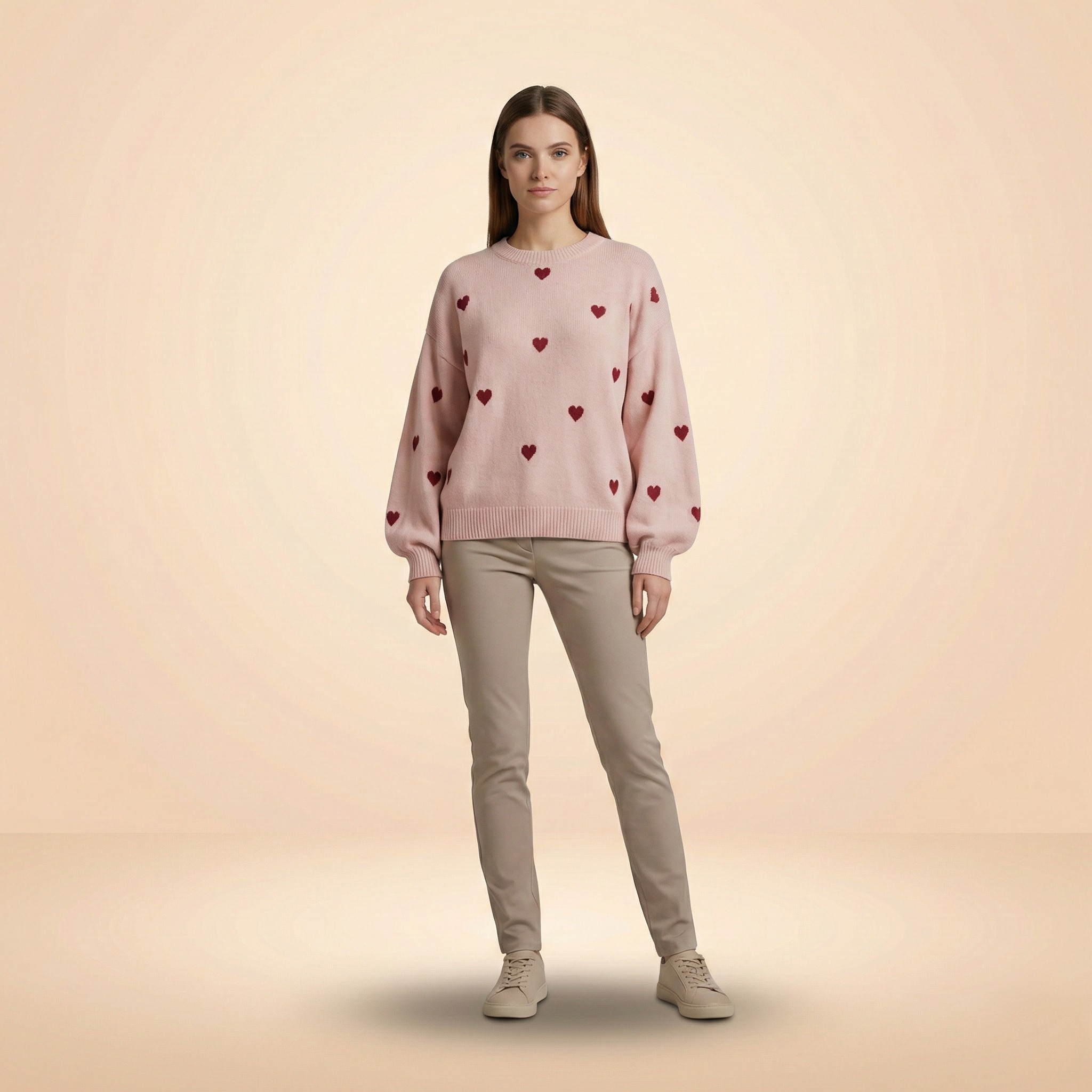 Heart Pattern Knit Pullover Sweater for Women - Cozy Casual Wear