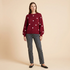 Heart Pattern Knit Pullover Sweater for Women - Cozy Casual Wear