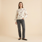 Heart Pattern Knit Pullover Sweater for Women - Cozy Casual Wear