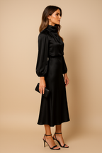 High Neck Midi Dress for Women - Elegant High Waist Design - Perfect for Formal Events and Special Occasions
