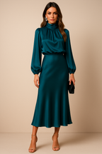 High Neck Midi Dress for Women - Elegant High Waist Design - Perfect for Formal Events and Special Occasions