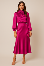 High Neck Midi Dress for Women - Elegant High Waist Design - Perfect for Formal Events and Special Occasions