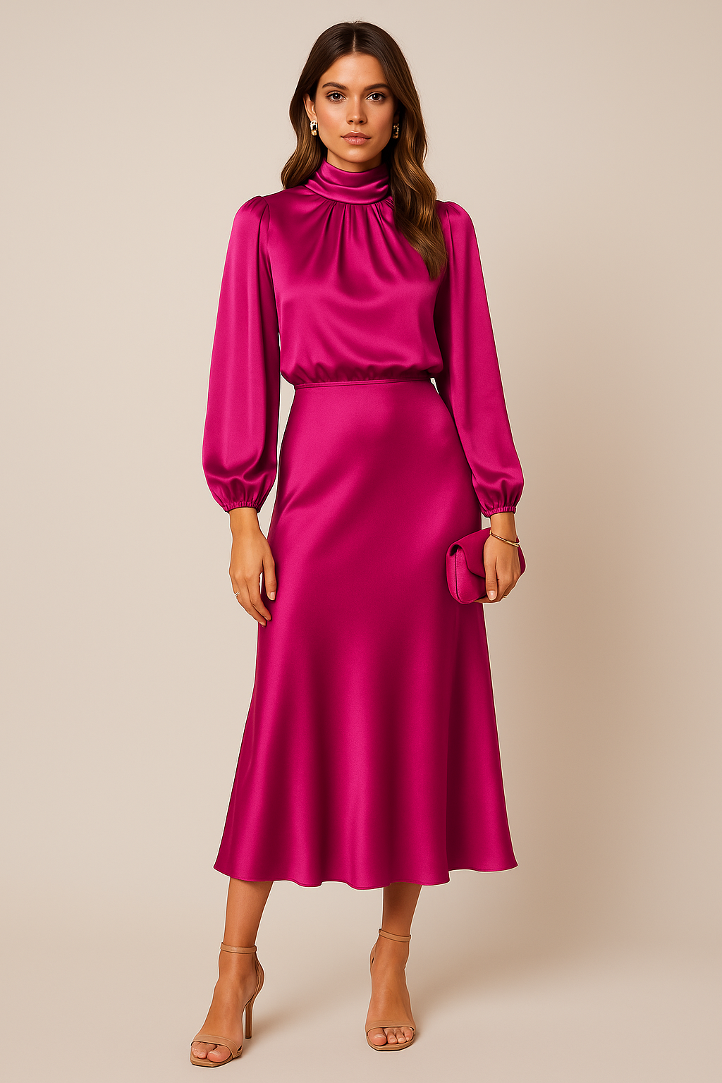 High Neck Midi Dress for Women - Elegant High Waist Design - Perfect for Formal Events and Special Occasions