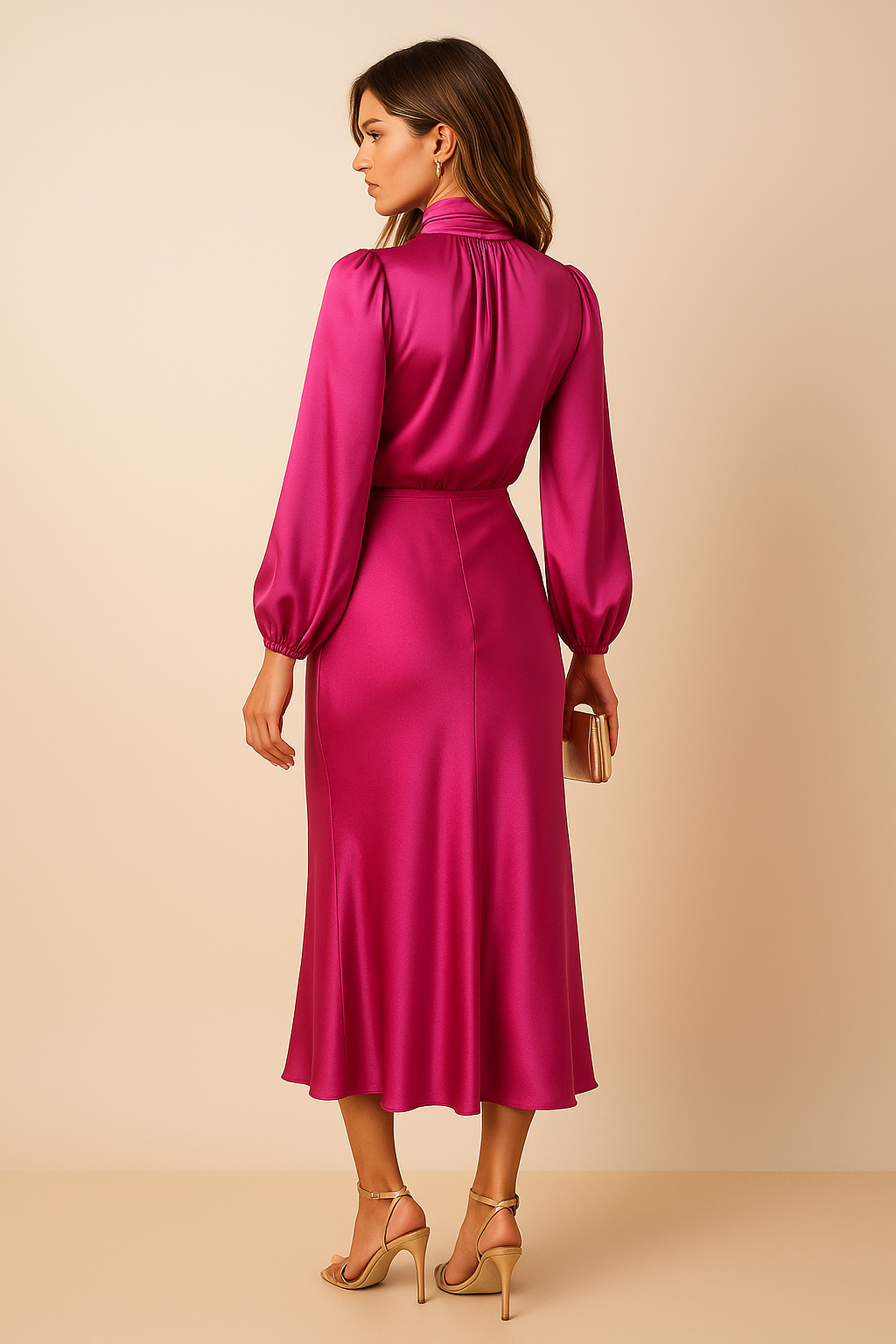 High Neck Midi Dress for Women - Elegant High Waist Design - Perfect for Formal Events and Special Occasions