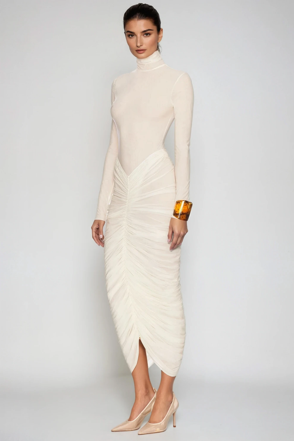 High Neck Midi Dress in Soft Fabric - Elegant Casual Wear for Women