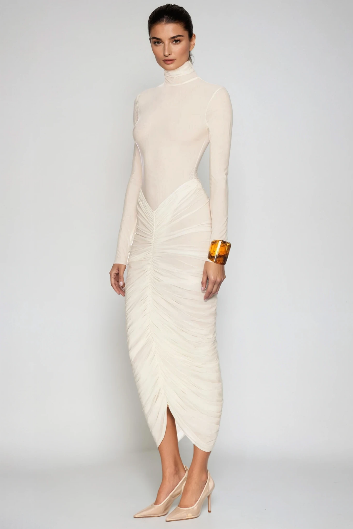 High Neck Midi Dress in Soft Fabric - Elegant Casual Wear for Women
