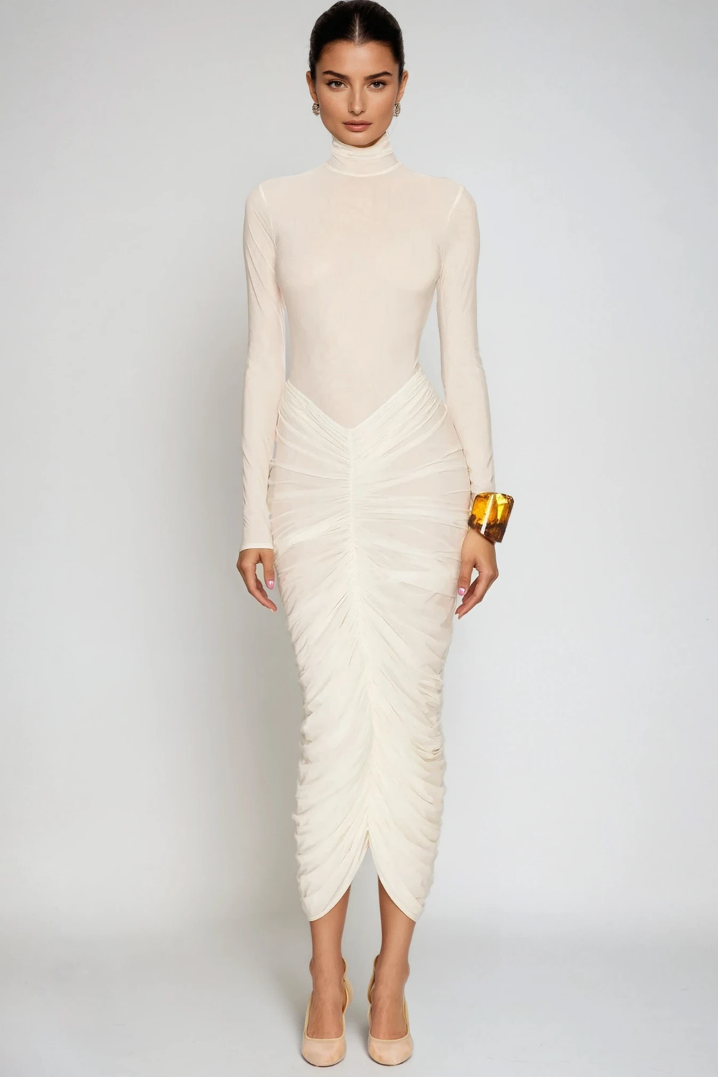High Neck Midi Dress in Soft Fabric - Elegant Casual Wear for Women
