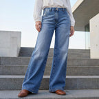 Blue Denim Wide Leg Jeans for Women UK – Workwear Smart Casual & Holiday Wear