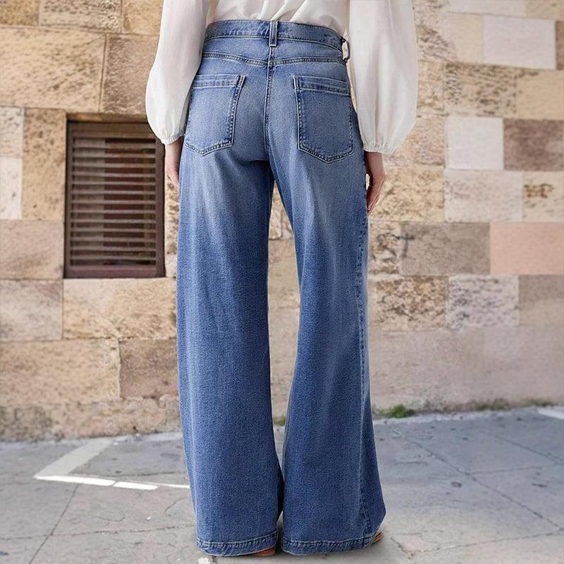 High-Waisted Wide Leg Jeans for Women - Retro Style Denim Trousers