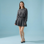 Knit Pullover and Mini Skirt Set - Round Neck Design, Casual Outfit for Women, Comfortable Fabric, Perfect for Everyday Wear