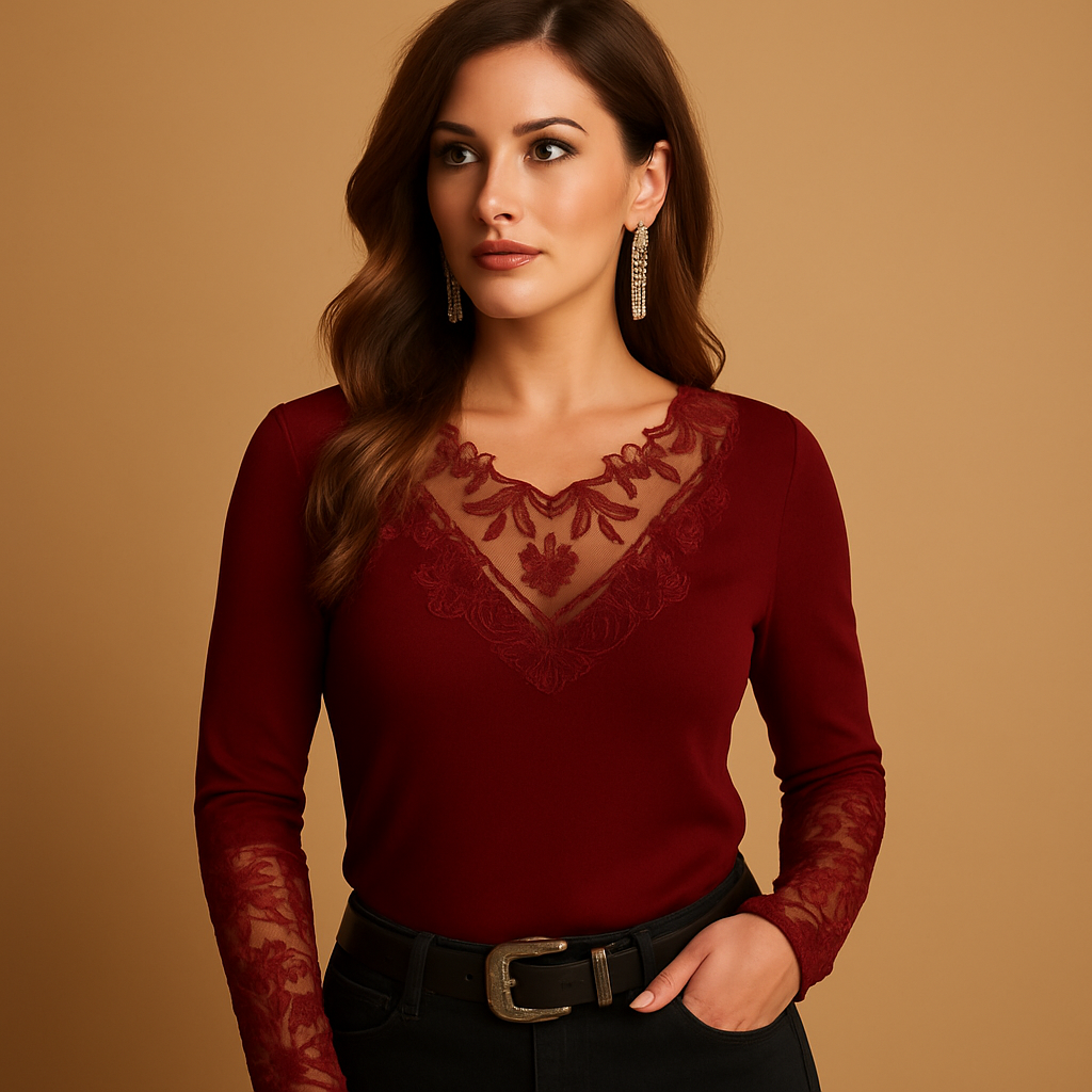 Lace Blouse for Women - Elegant Sheer Design for Casual or Formal Wear - Available in Multiple Colors
