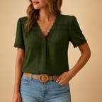 Lace V-Neck Blouse for Women - Elegant Sheer Top for Casual or Dressy Occasions
