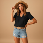 Lace V-Neck Blouse for Women - Elegant Sheer Top for Casual or Dressy Occasions