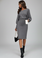 Lantern Sleeve Knit Sweater Dress for Women - Cozy Casual Fall Fashion