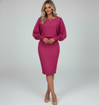 Lantern Sleeve Knit Sweater Dress for Women - Cozy Casual Fall Fashion