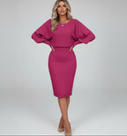 Lantern Sleeve Knit Sweater Dress for Women - Cozy Casual Fall Fashion