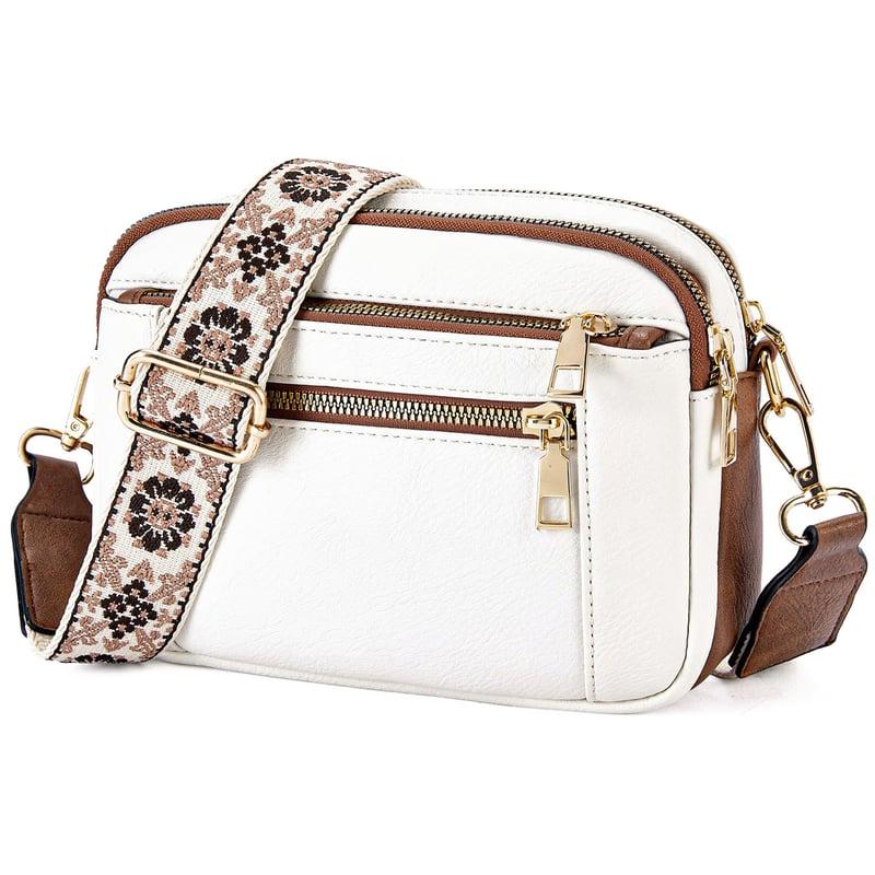 Leather Shoulder Bag - Elegant Design for Everyday Use - Refined Style and Versatile Functionality White With Brown