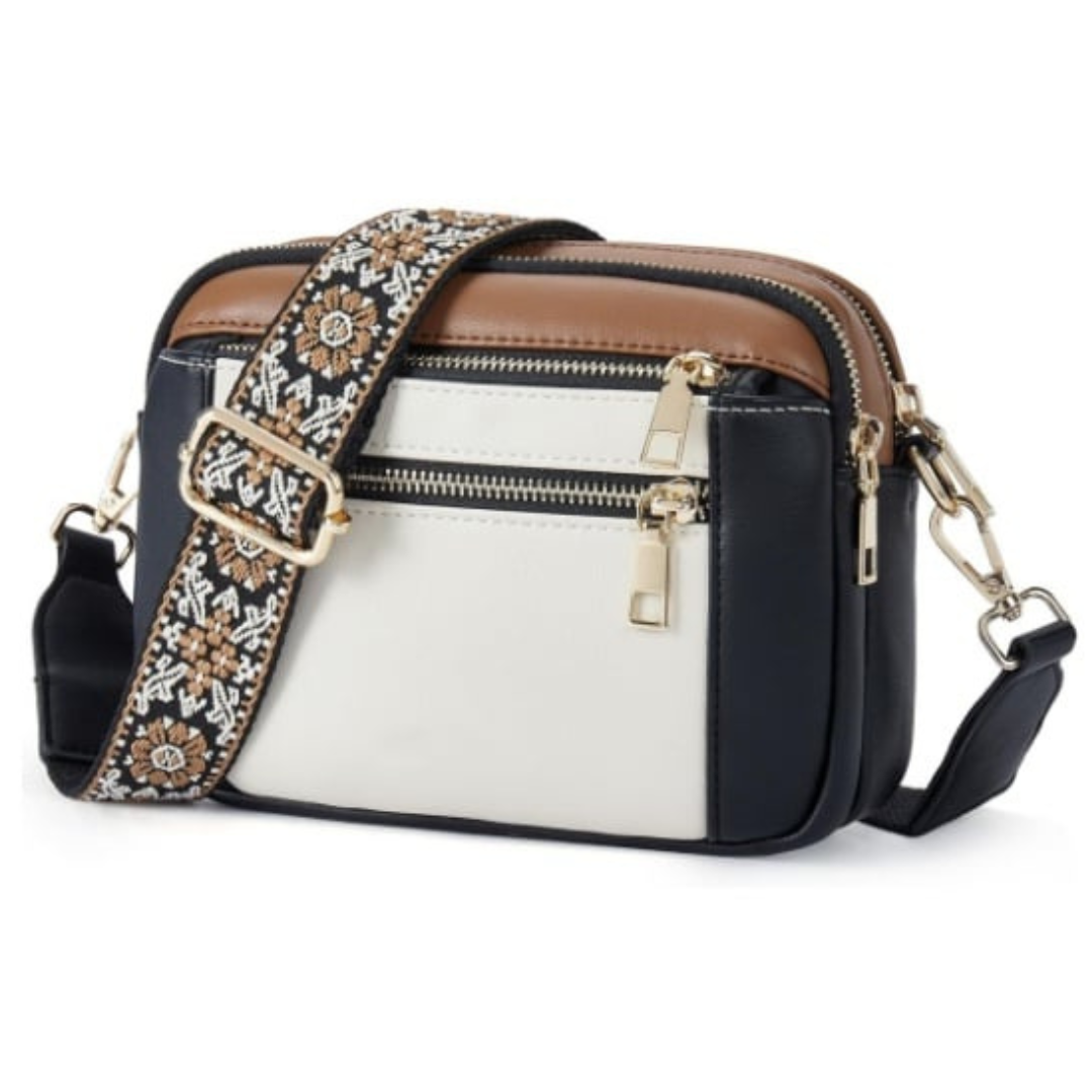 Leather Shoulder Bag - Elegant Design for Everyday Use - Refined Style and Versatile Functionality Beige With Black and Brown