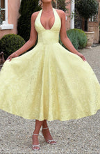 Lemon Midi Dress - Lightweight Fabric - Casual Style - Women's Fashion Dress