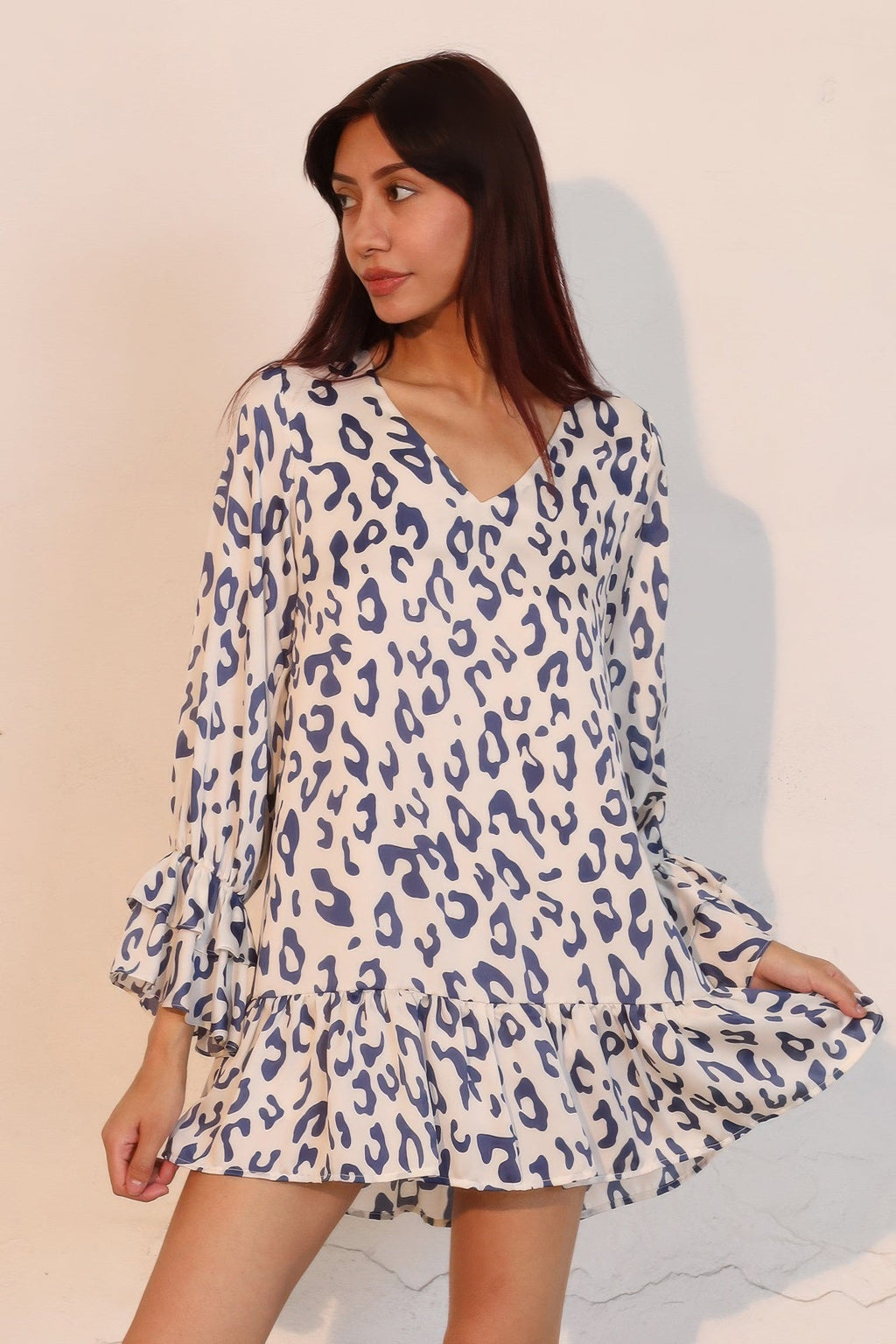 Leopard Print Ruffle Dress - Lightweight Fabric - Casual Summer Wear