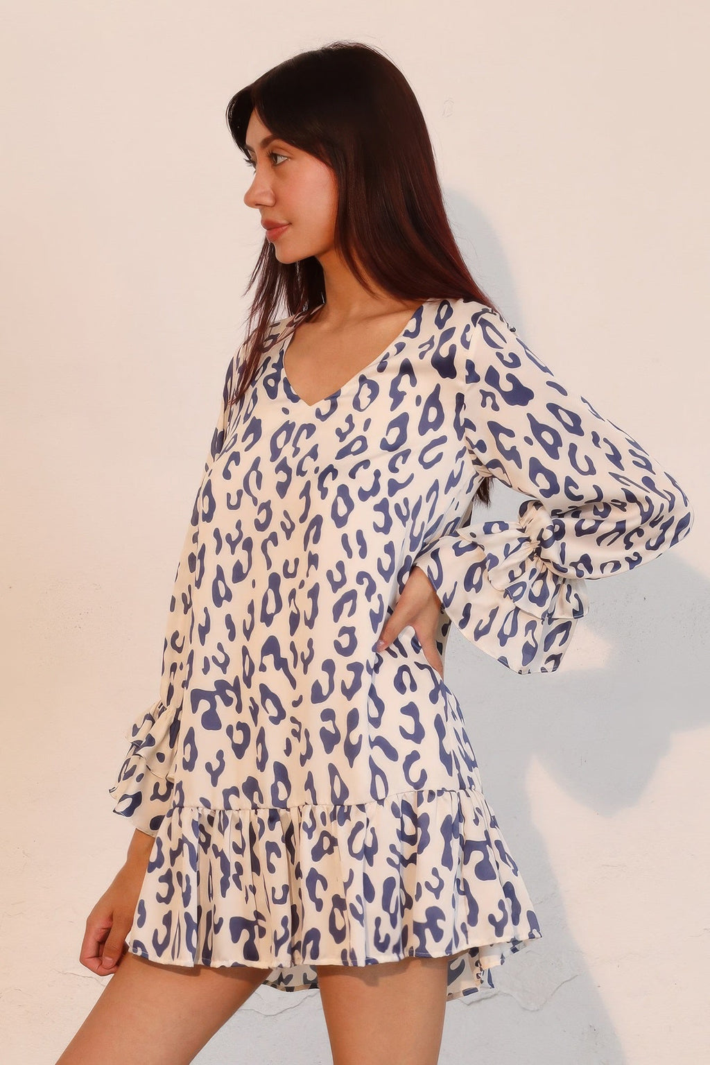 Leopard Print Ruffle Dress - Lightweight Fabric - Casual Summer Wear