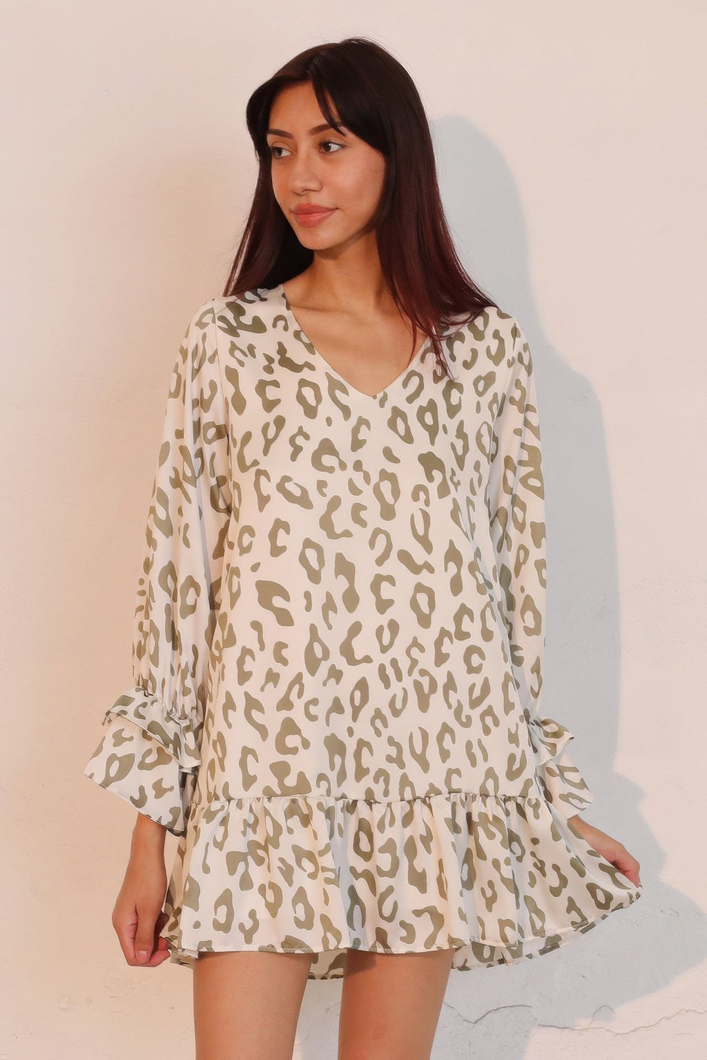 Leopard Print Ruffle Dress - Lightweight Fabric - Casual Summer Wear
