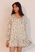 Leopard Print Ruffle Dress - Lightweight Fabric - Casual Summer Wear