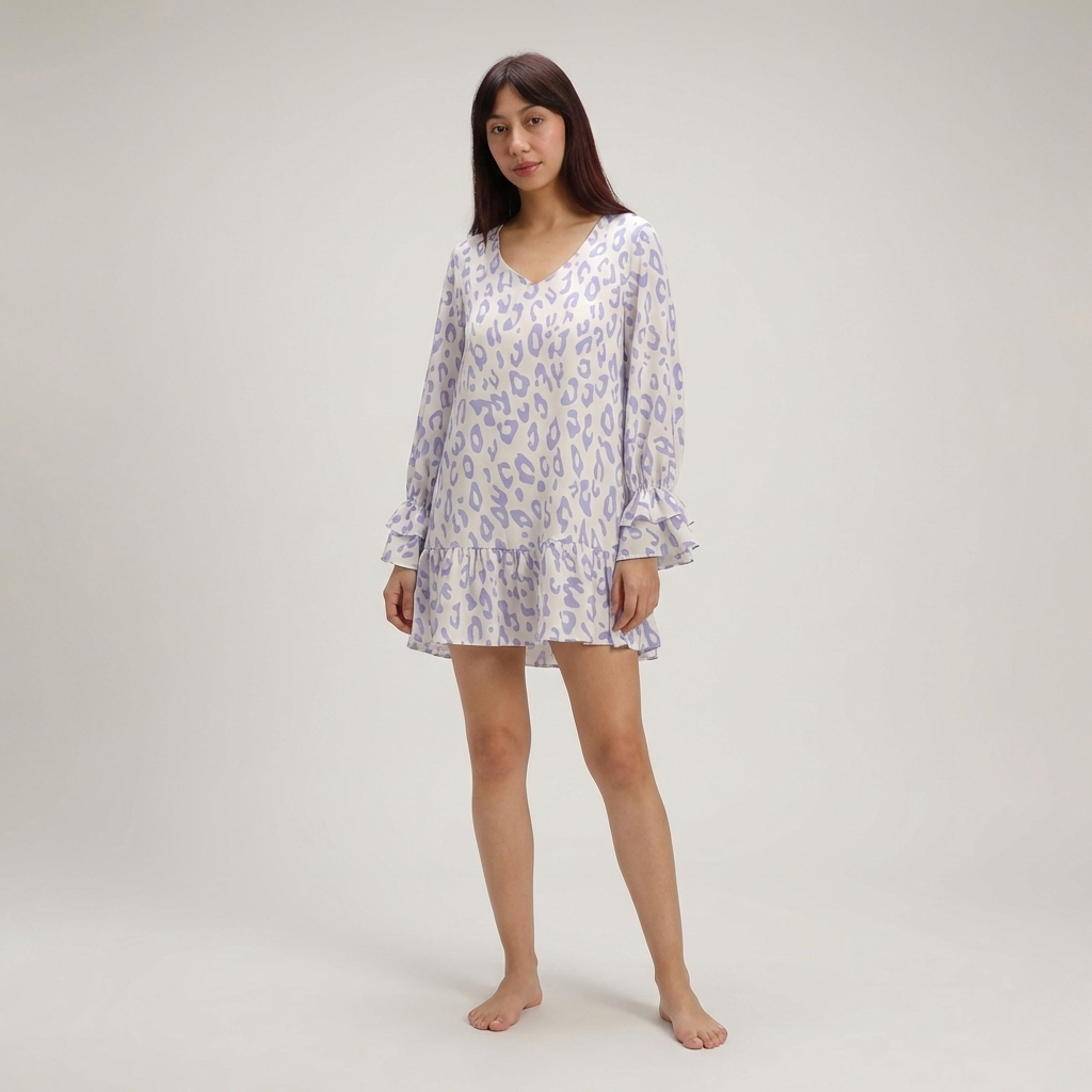 Leopard Print Ruffle Dress - Lightweight Fabric - Casual Summer Wear