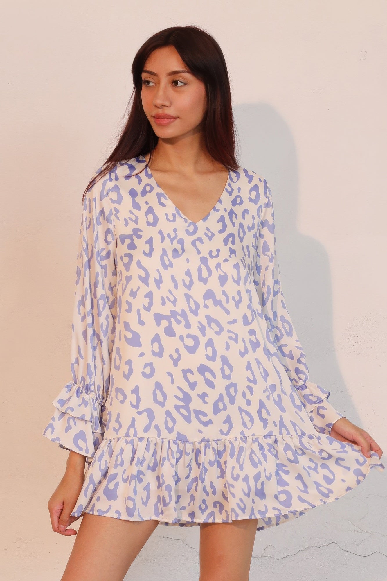 Leopard Print Ruffle Dress - Lightweight Fabric - Casual Summer Wear