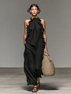 Linen-Blend Sleeveless Maxi Dress with Ruffle Details for Women
