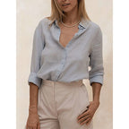 Linen Blouse for Women - Casual Short Sleeve Top - Lightweight Summer Wear