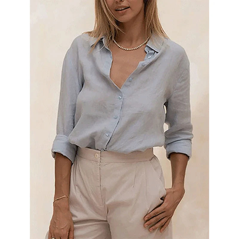 Linen Blouse for Women - Casual Short Sleeve Top - Lightweight Summer Wear