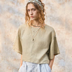 Linen Flared Sleeve Pullover Top for Casual Wear and Everyday Style