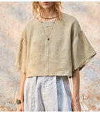 Linen Flared Sleeve Pullover Top for Casual Wear and Everyday Style