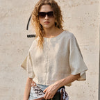 Linen Flared Sleeve Pullover Top for Casual Wear and Everyday Style