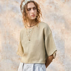 Linen Flared Sleeve Pullover Top for Casual Wear and Everyday Style