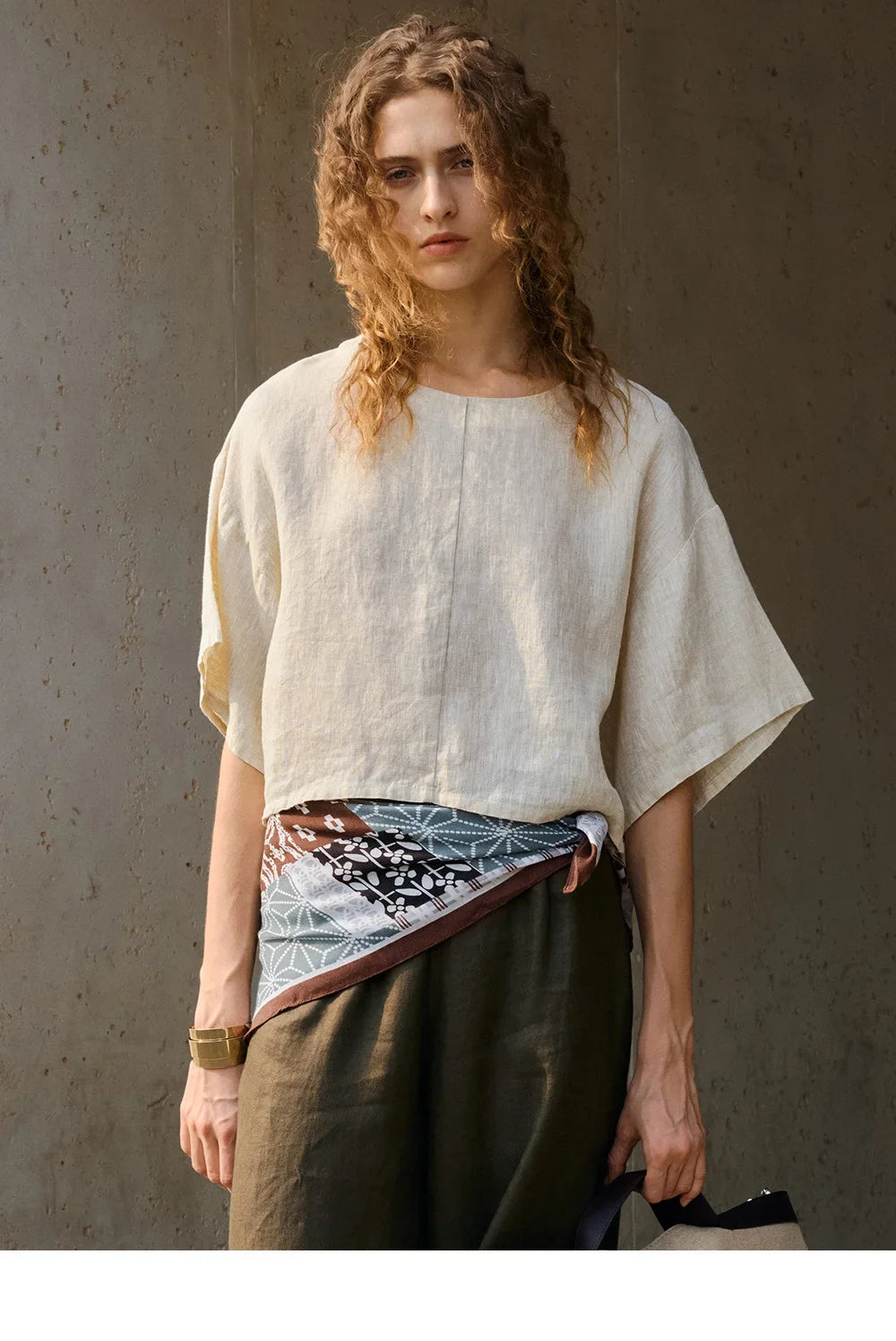 Linen Flared Sleeve Pullover Top for Casual Wear and Everyday Style
