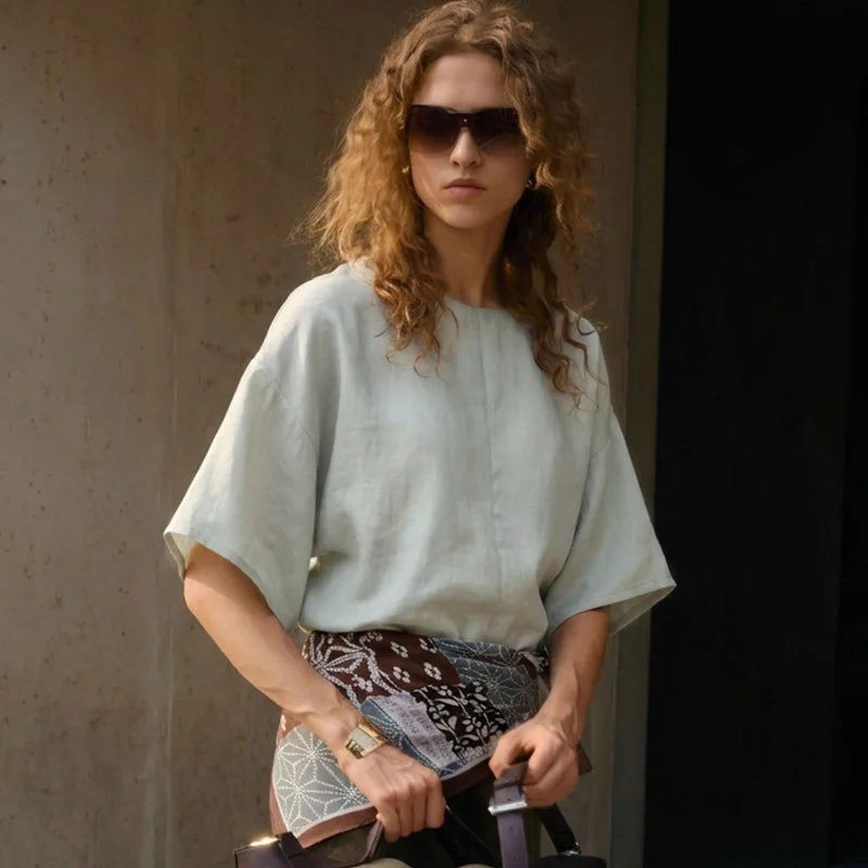 Linen Flared Sleeve Pullover Top for Casual Wear and Everyday Style