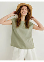 Linen Petal Sleeve T-Shirt for Women - Casual Summer Top