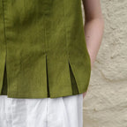 Linen Pleated Hem Top for Women - Casual Summer Blouse
