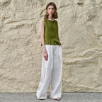 Linen Pleated Hem Top for Women - Casual Summer Blouse