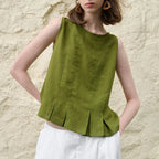 Linen Pleated Hem Top for Women - Casual Summer Blouse